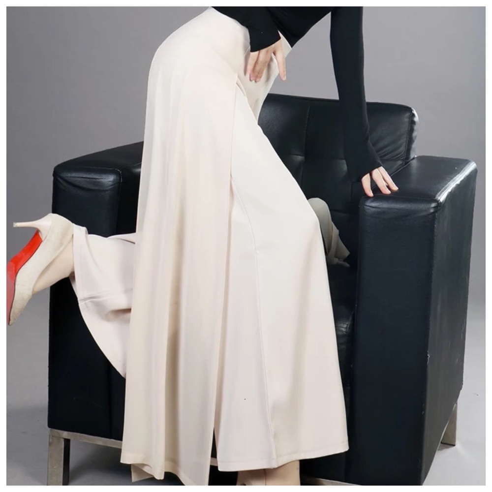 Creamy Beige Chiffon Panel High Waist Pants The Zakira - Picture 3 of 11